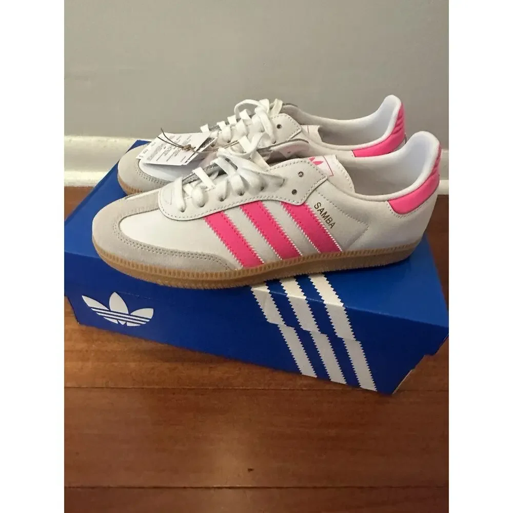 Adidas Samba OG J White Lucid Pink Gum JQ2831 Sneakers Kids 7Y/Fits Womens 8 NEW